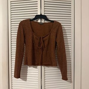 Inside Brown Textured Tie-Front Top